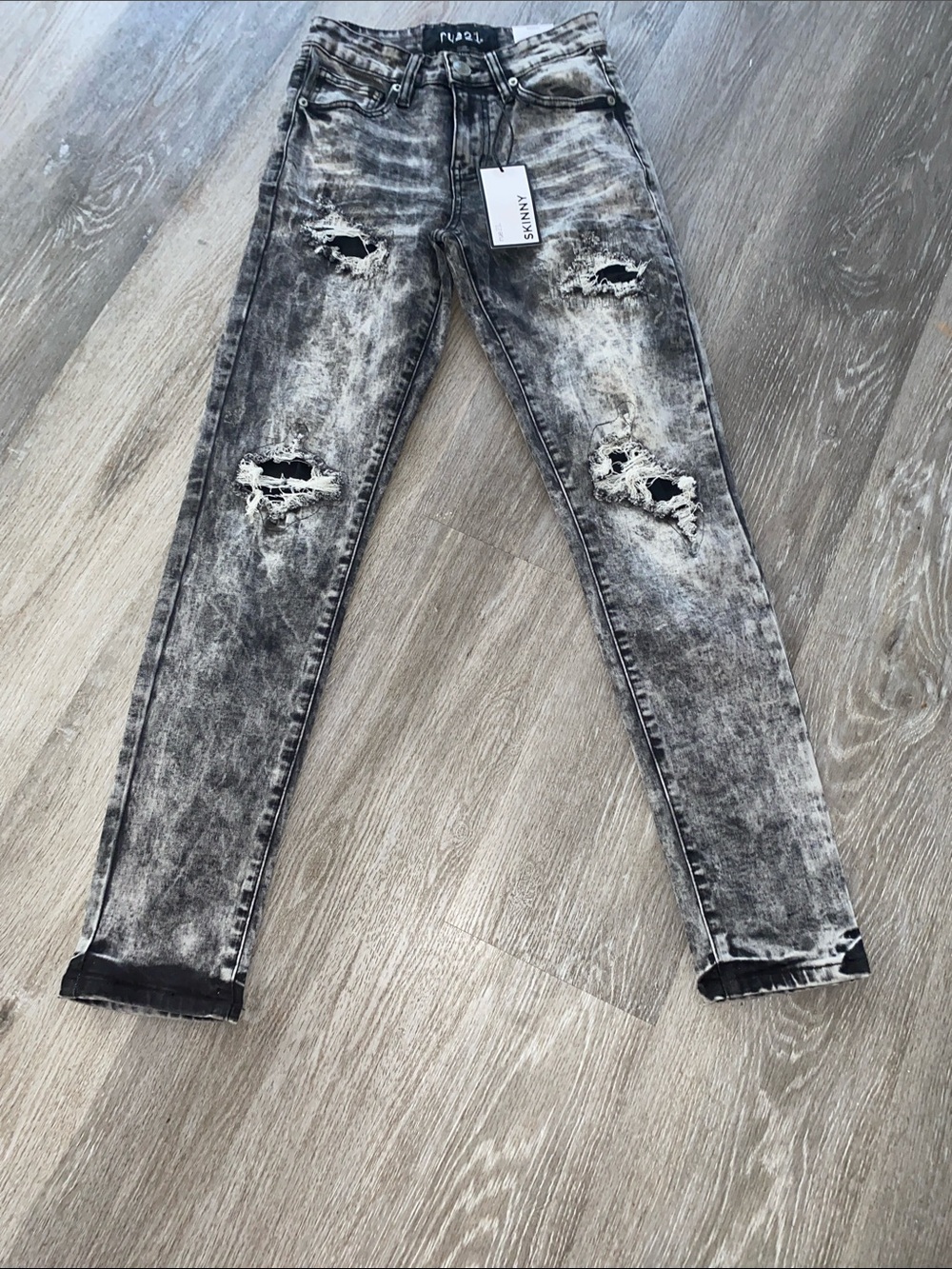 Rue21 Black Gray Acid-Wash Distressed Skinny Jeans